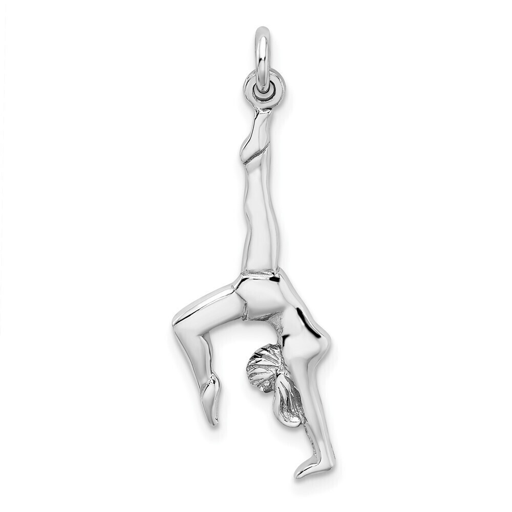 925 Sterling Silver Sports Theme Rhodium-plated Polished Gymnast Pendant